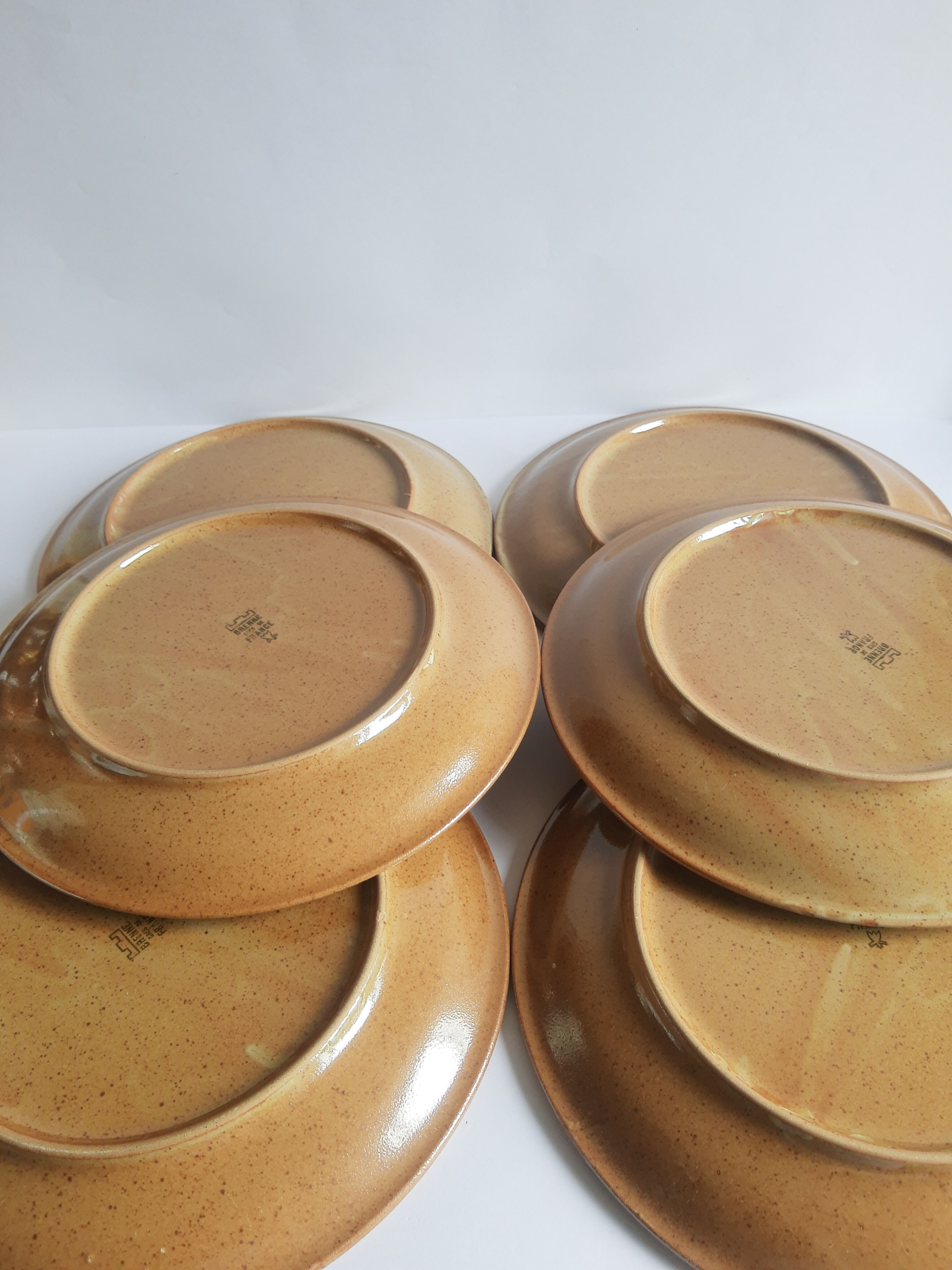 Set of 6 flat plates in Brenne stoneware from France vintage