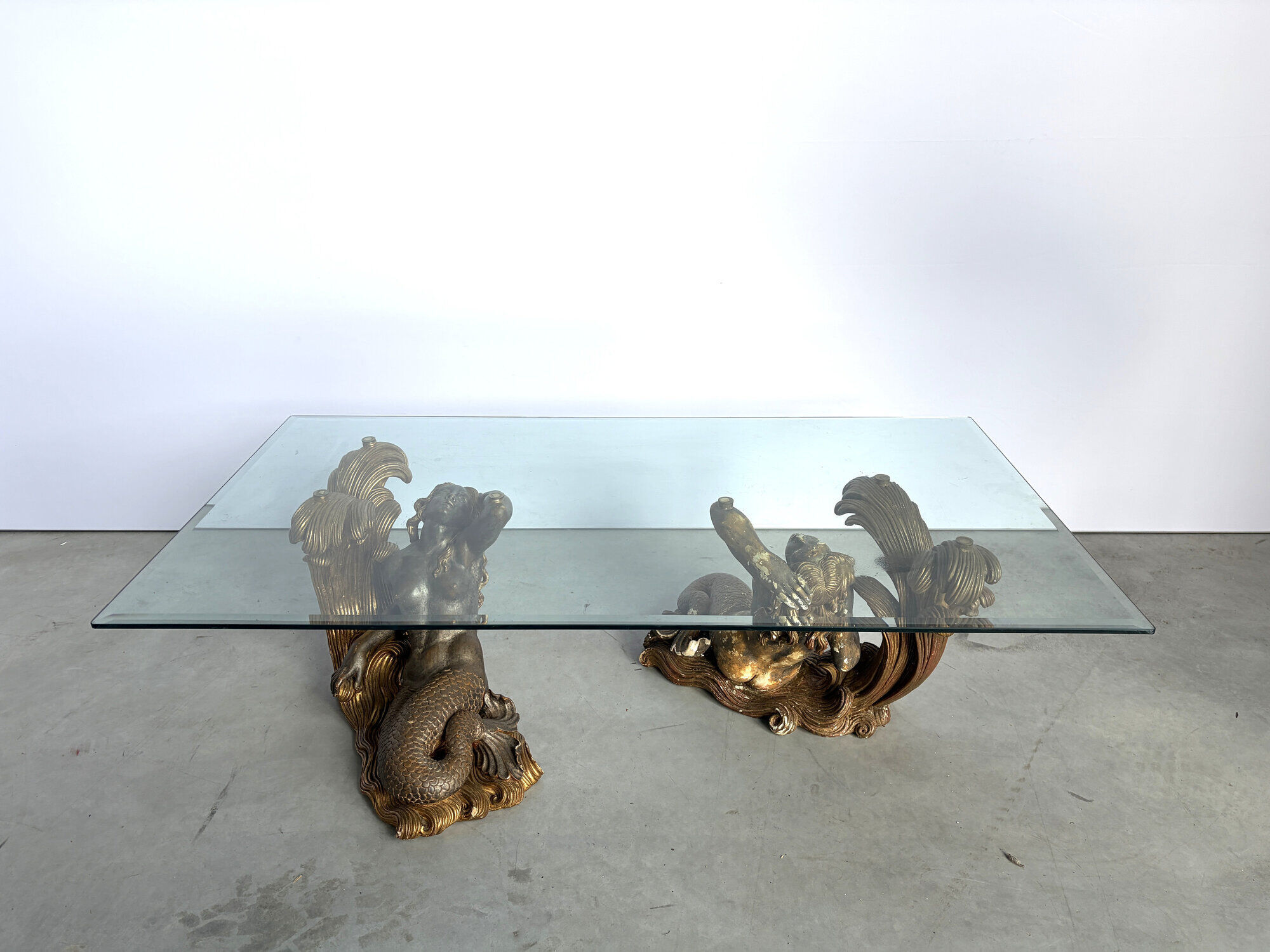 Vintage gilt wood mermaid coffee table, 1960s - Italy