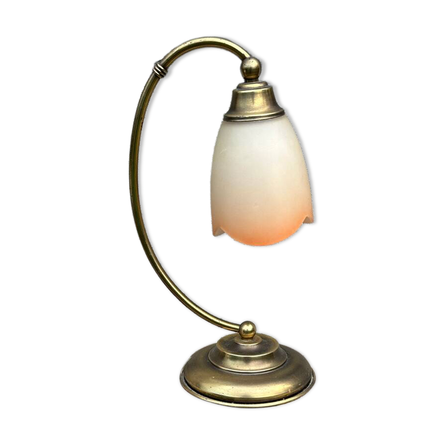 Tulip desk lamp, bedside lamp in brass and blown glass J.P Rycka