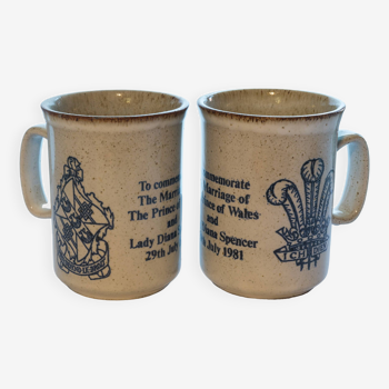 Set of 2 Dunoon wedding mugs of Charles and Diana 1981