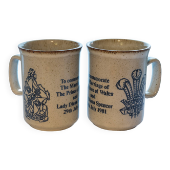 Lot de 2 mugs Dunoon mariage de Charles et Diana 1981