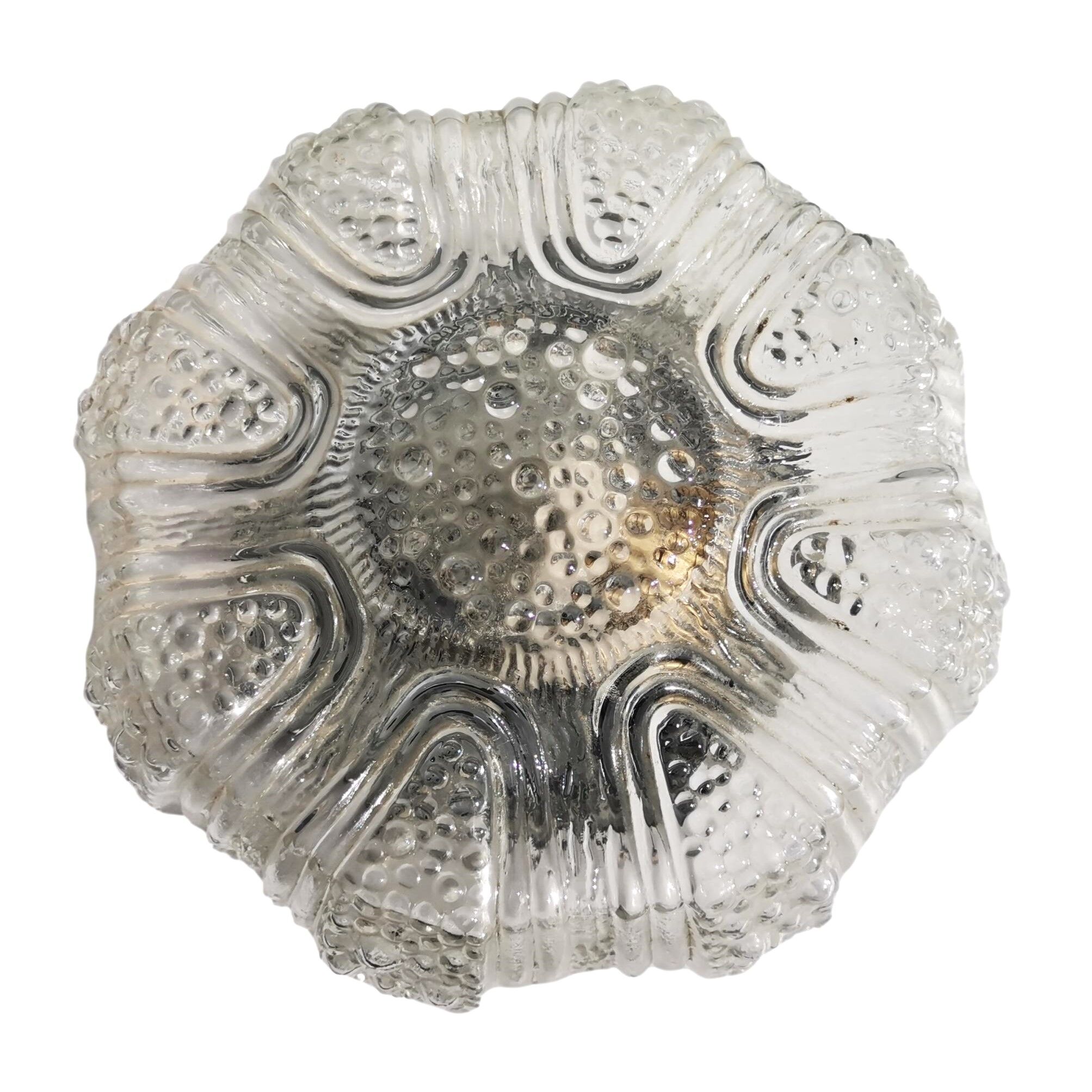 Portuguese mid century clear bubble glass bathroom flush mount light fixture lamp 1970s