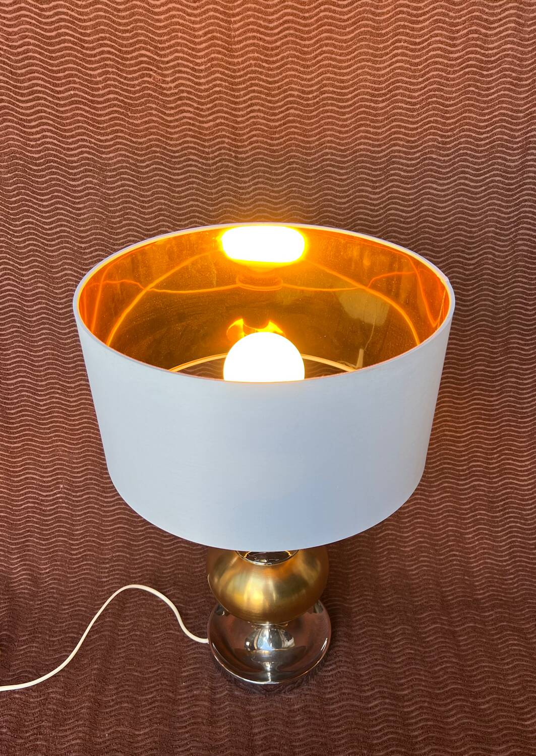VINTAGE 1970 LARGE FORMAT LAMP CHROME BASE 1 BRUSHED ALUMINIUM BALL DO
