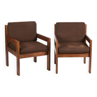 pair of armchairs with mahogany structure by andré sornay (1902-2000):