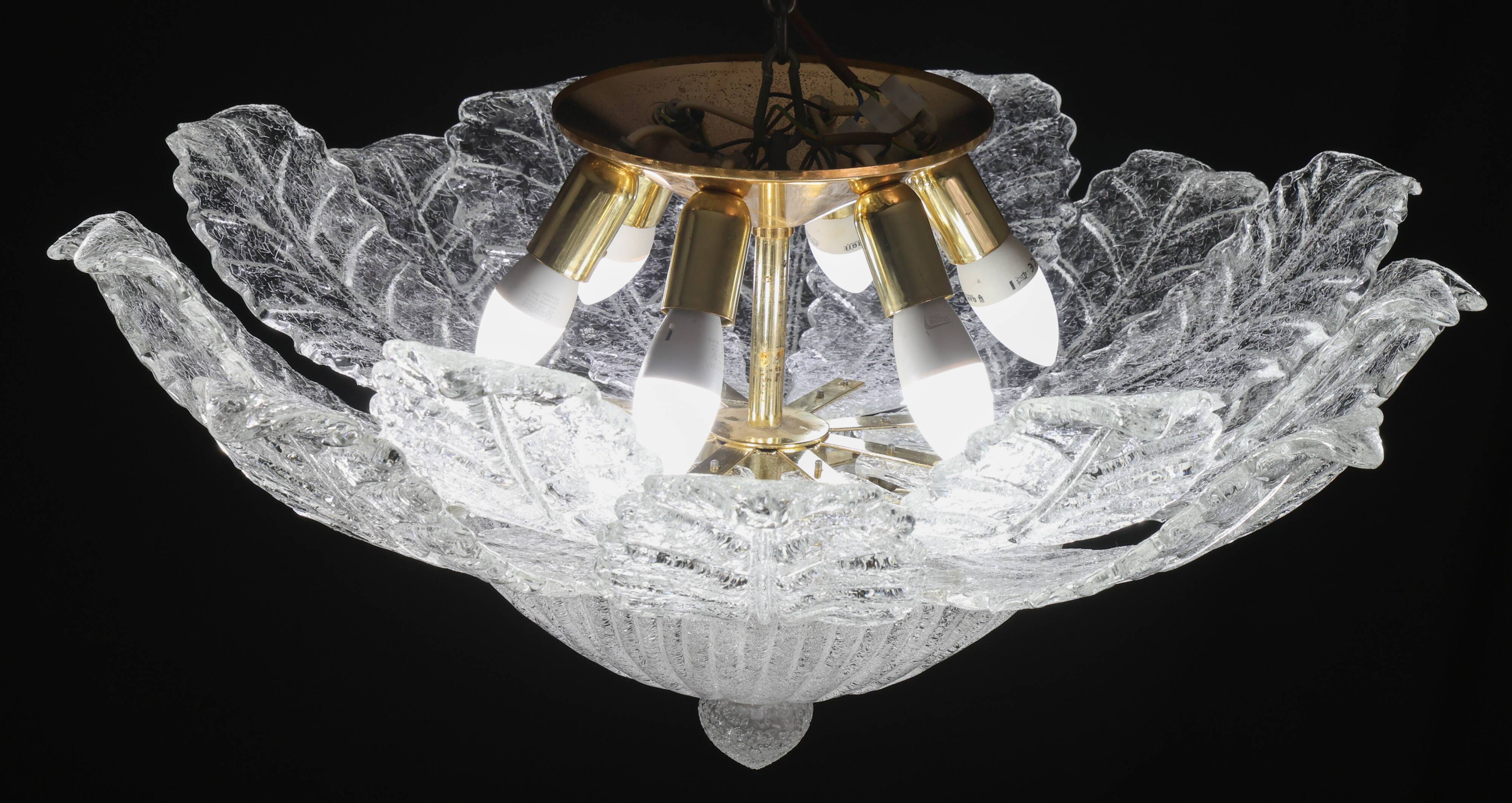 Procida, Murano Clear trasparent Vintage Glass Ceiling Light, 1970s
