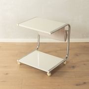 STRAJK side table by Tomas Jelinek for IKEA (1975, Bauhaus style, chrome and cream white, vintage)