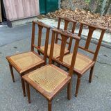 4 chaises art déco chêne massif cannées 1950 avec pieds ronds