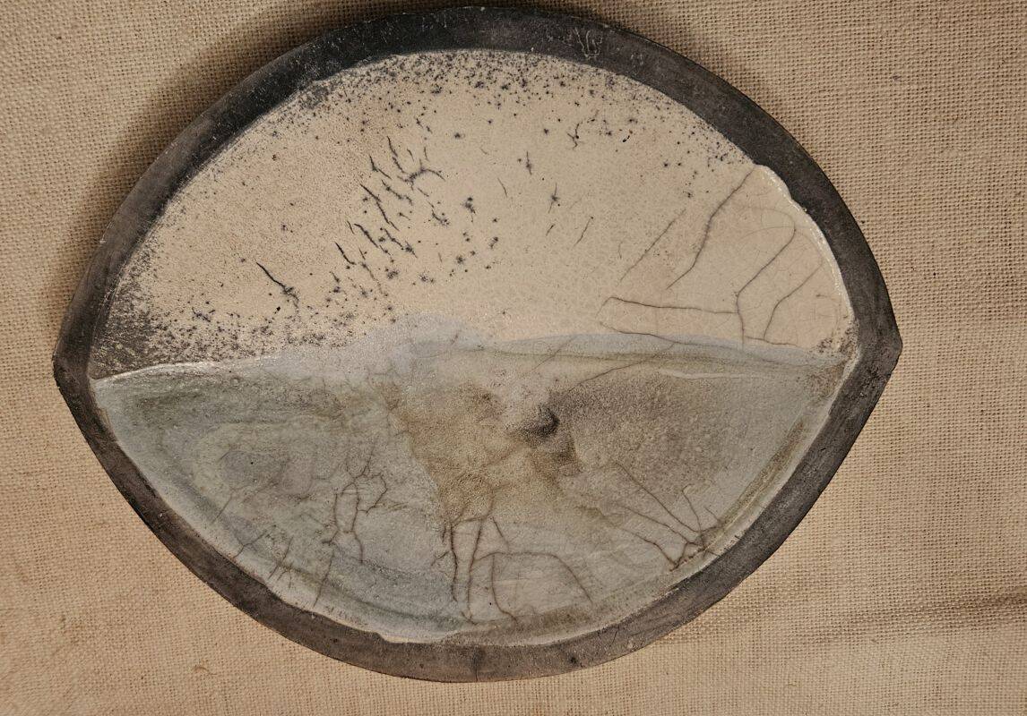 Oblong Raku Bowl Signed Anne Braut