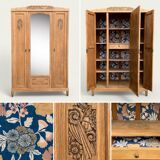 Parisian art deco wardrobe in solid raw oak, removable