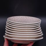 Set of 9 dessert plates in earthenware of Sarreguemines - Décor of pink flowers - 1970