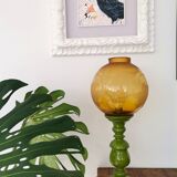 Lampe de table italienne en bois et verre jaune et vert jaune et vert du milieu du siècle