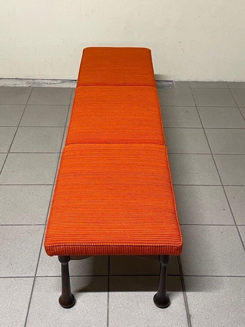 Colourful wooden bench with fabric, 1960s