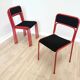Lot de 4 chaises empilables en métal rouge et noir des années 1970 : Chaise de salle à manger Space Age