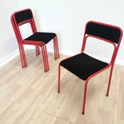 Set of 4 1970s Red & Black Metal Chair: Space Age Stackable Dining Chair