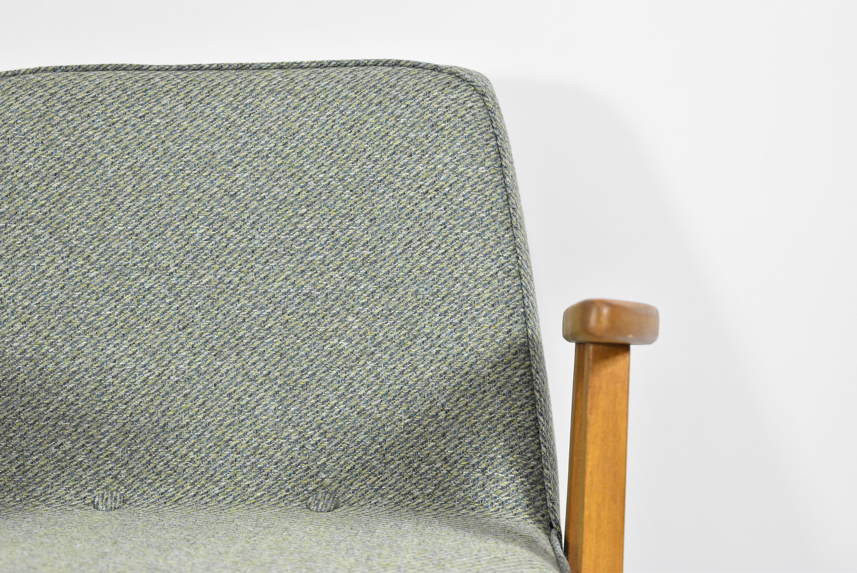 Armchair 366, designer J. Chierowski, 1960s, green fabric, teak