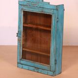 Ancienne vitrine murale art déco en teck birman patine bleue d’origine
