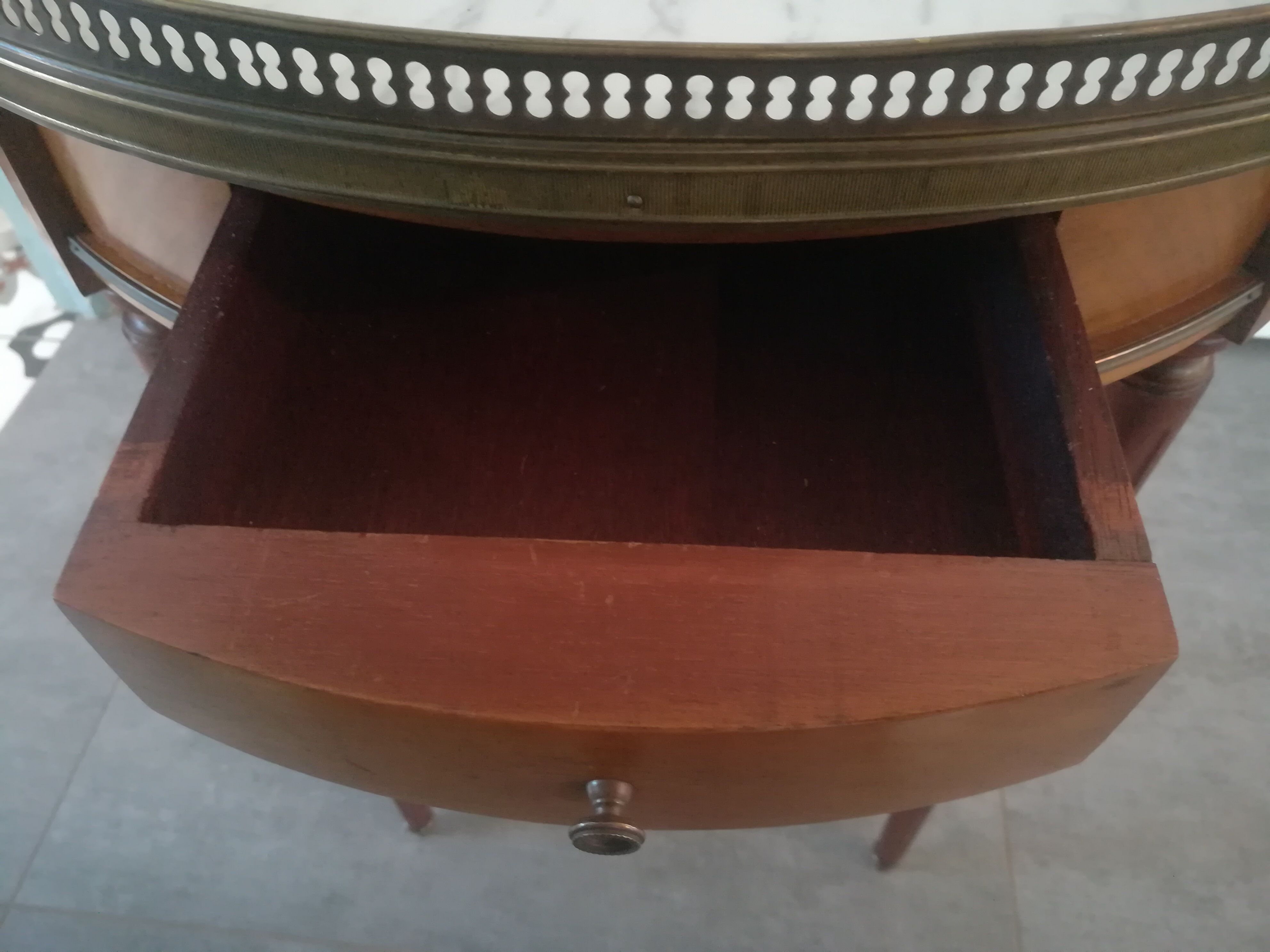 Louis XVI style hot water bottle table in walnut and mahogany
