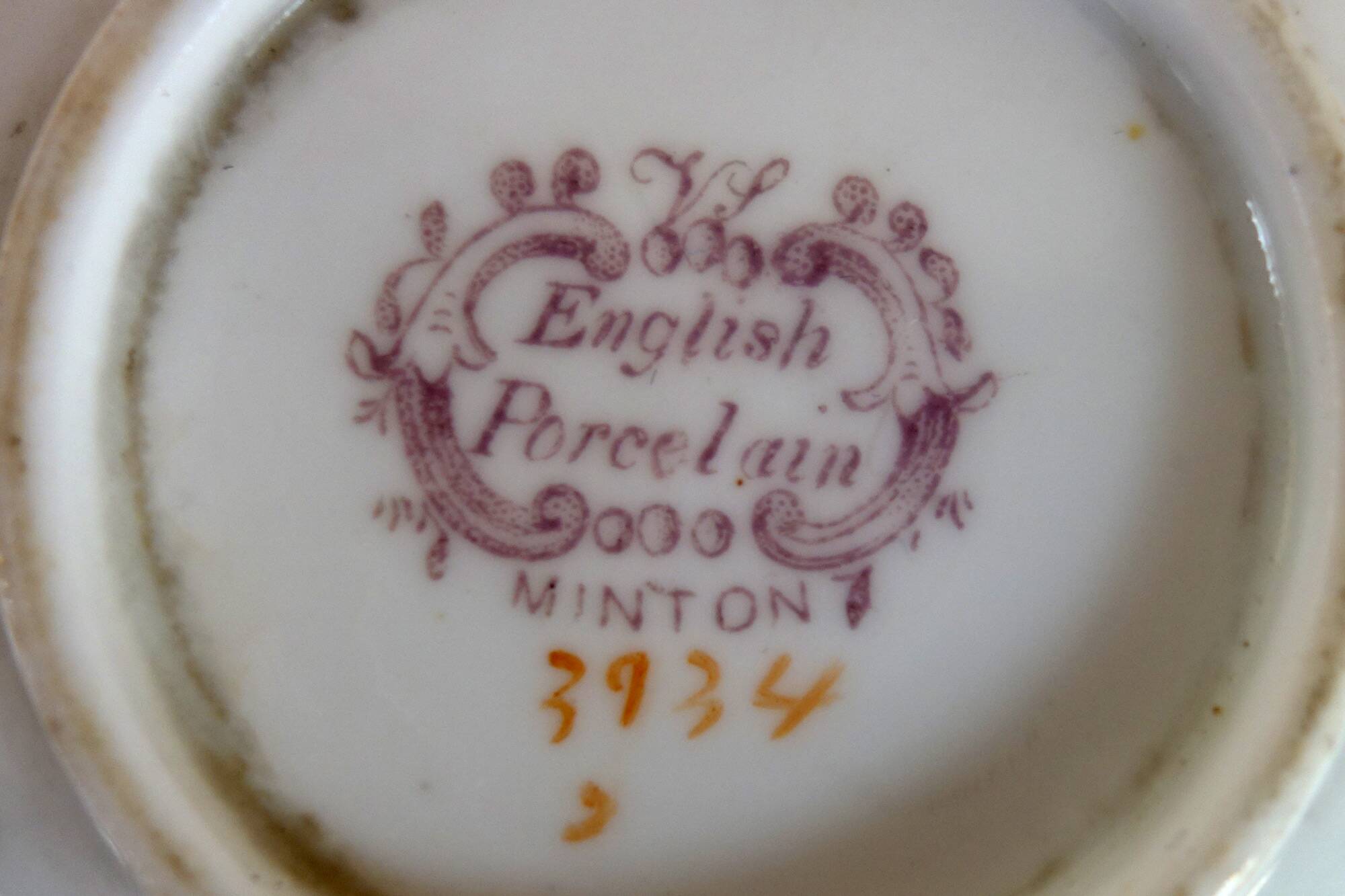 Minton English porcelain tea cup and saucer mid-19th century