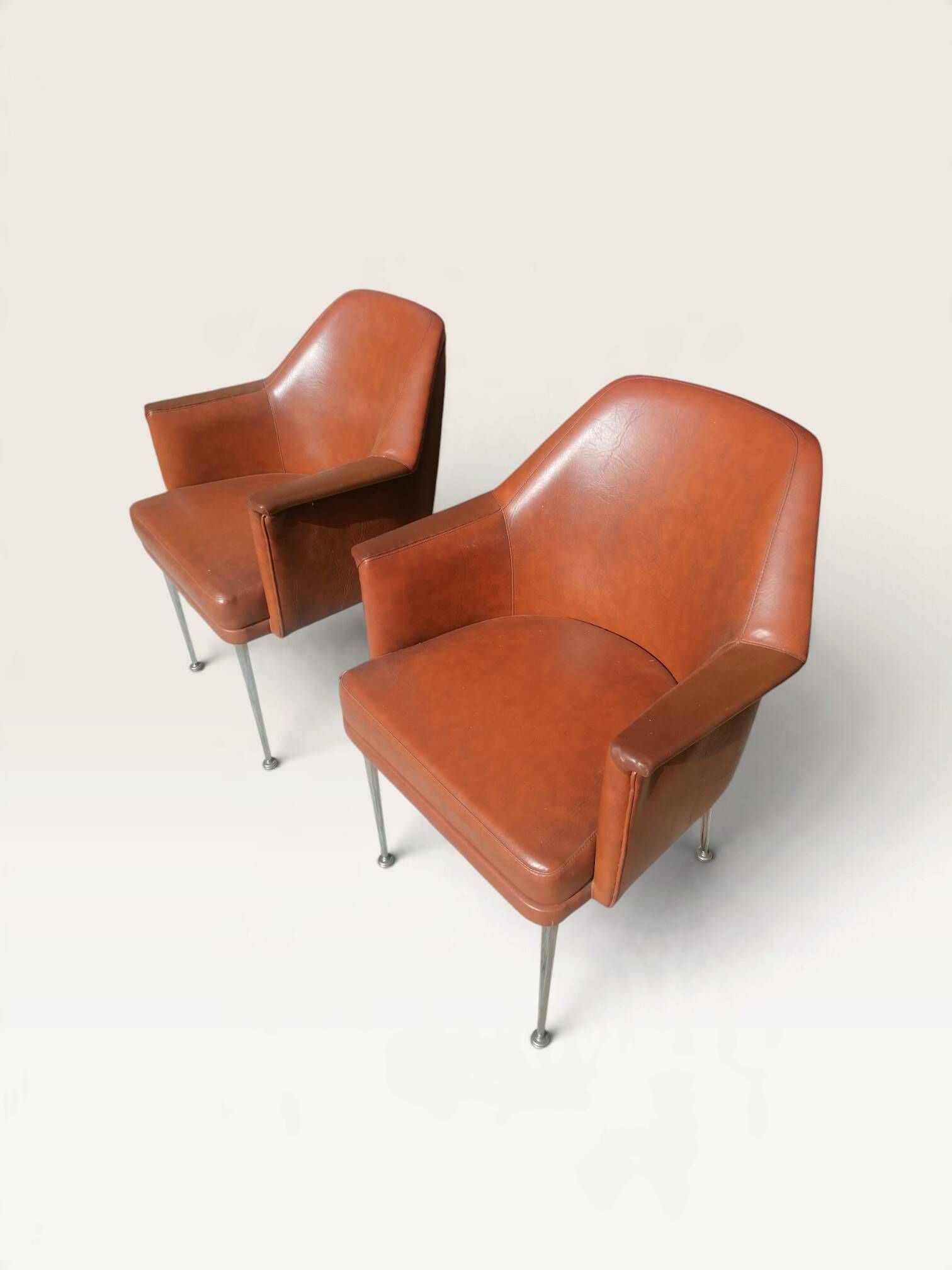 Pair of vintage Deauville brown armchairs - 1950s - 1960s
