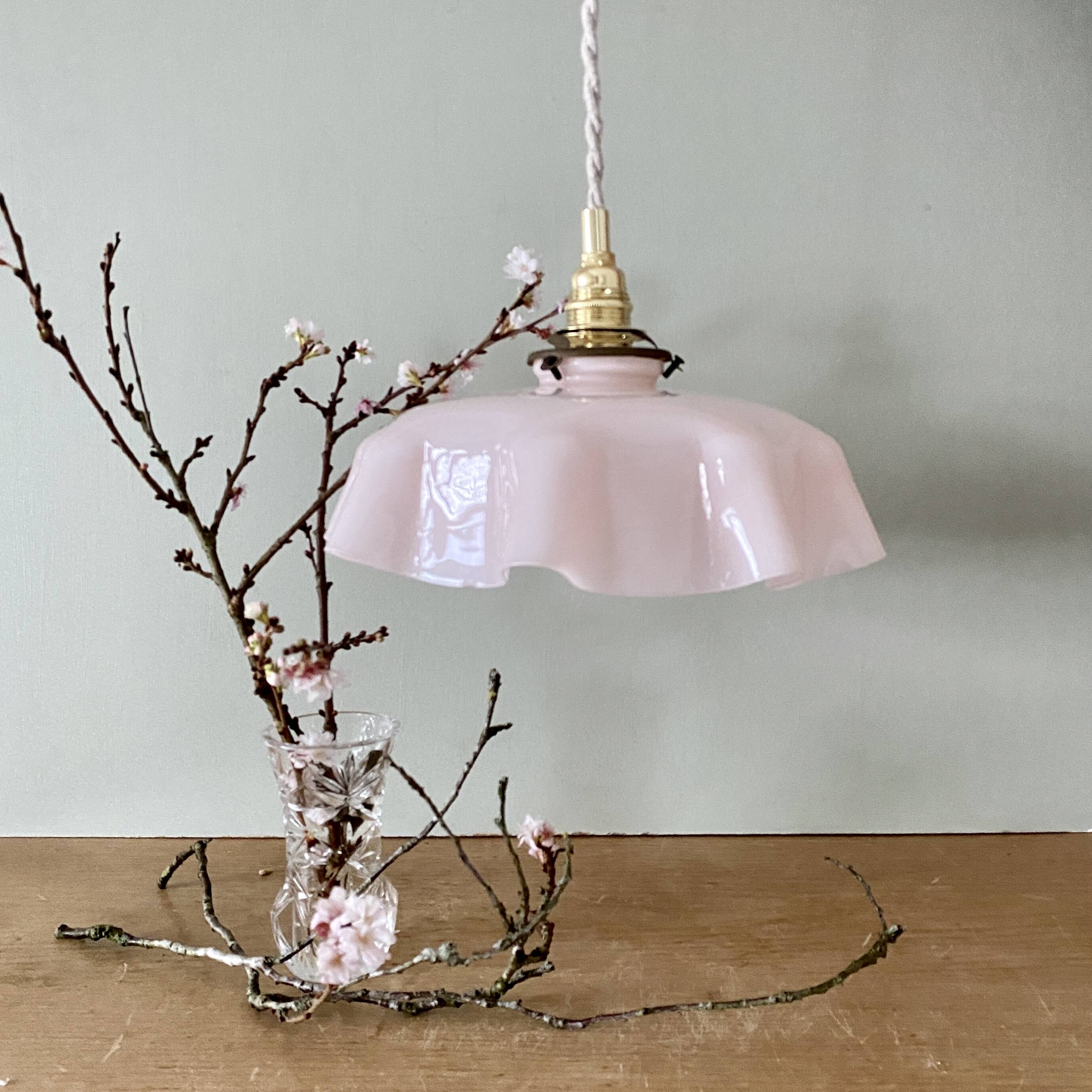 Vintage lampshade pendant light in pink opaline