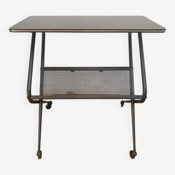 Trolley in metal formica and perforated sheet metal on vintage wheels