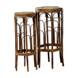 Pair of bamboo and rattan stools