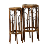 Pair of bamboo and rattan stools