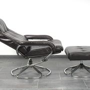 Unico 1970s Dark Brown Leather Lounge Chair and Ottoman Set of 2