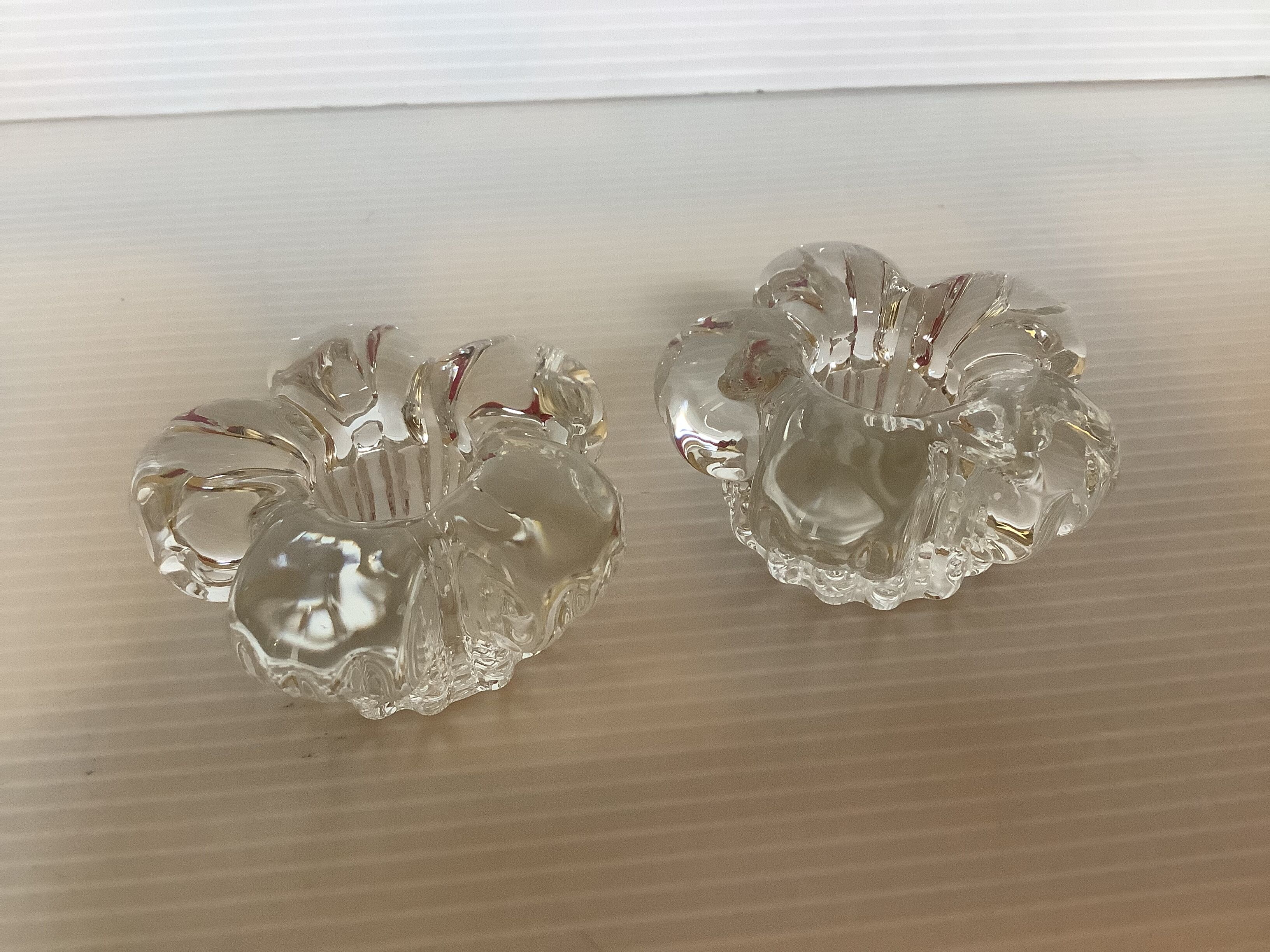 Pair of glass flower candle holders