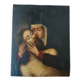 Peinture sur cuivre ancienne du XVIIe siècle - Marie avec le Christ -