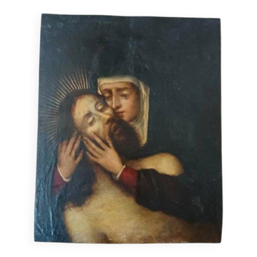 17th-century antique copper painting - Mary with Christ -