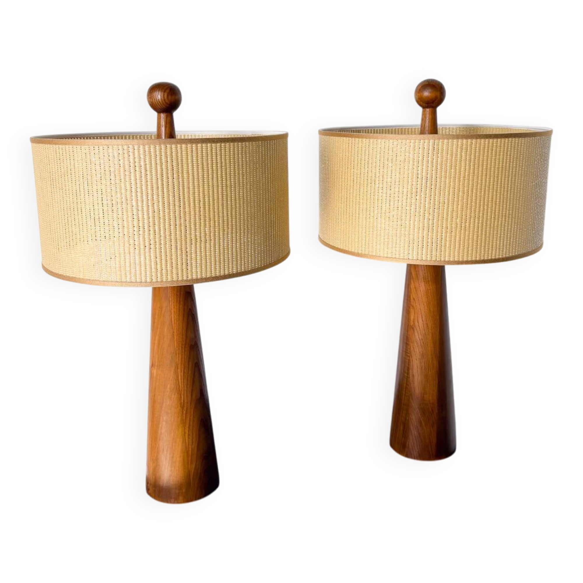Paire de lampes de table modernes coniques en bois, Italie