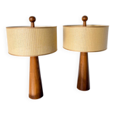 Paire de lampes de table modernes coniques en bois, Italie