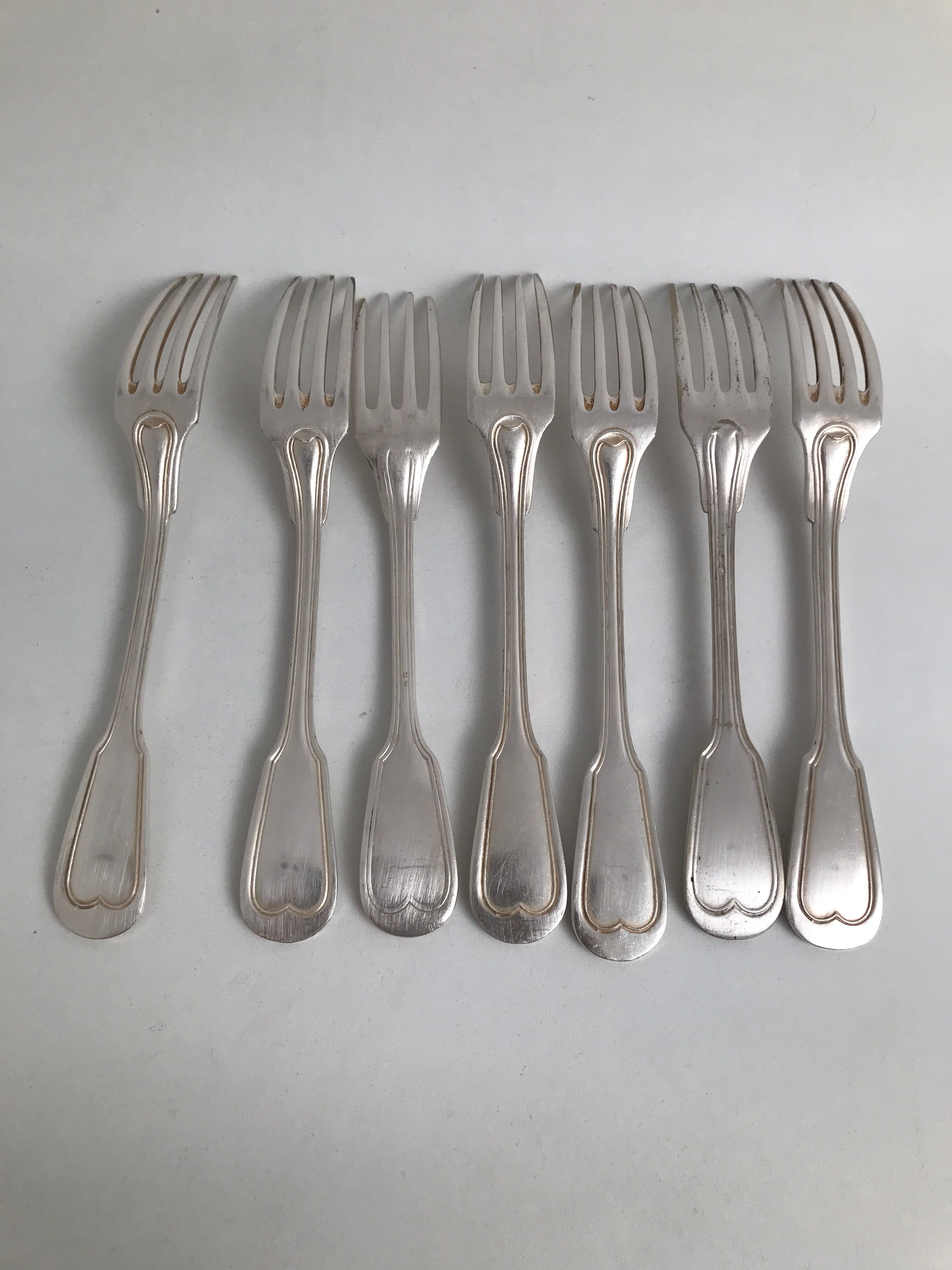6 vintage metal silver forks