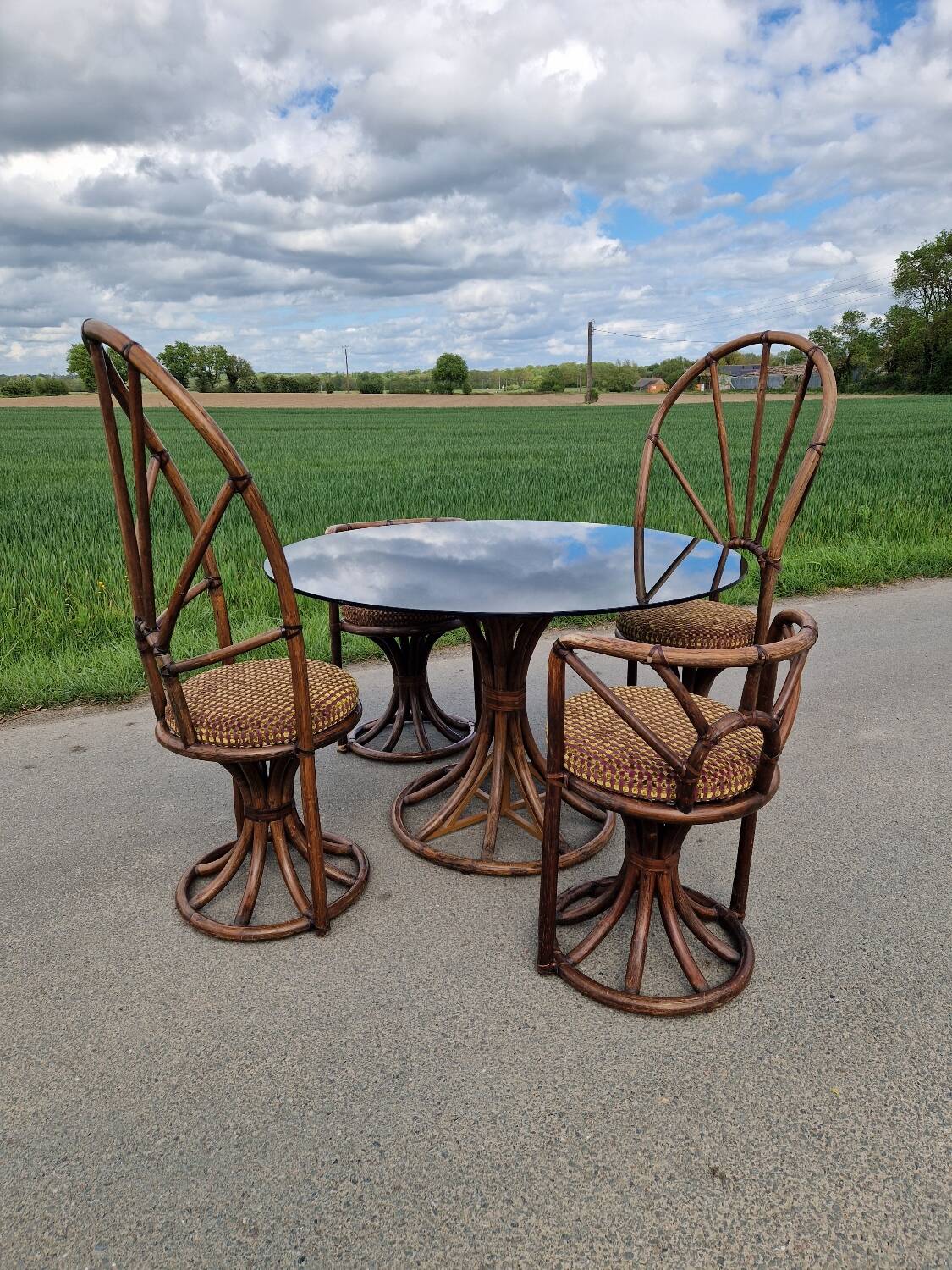 1970s bamboo living room set