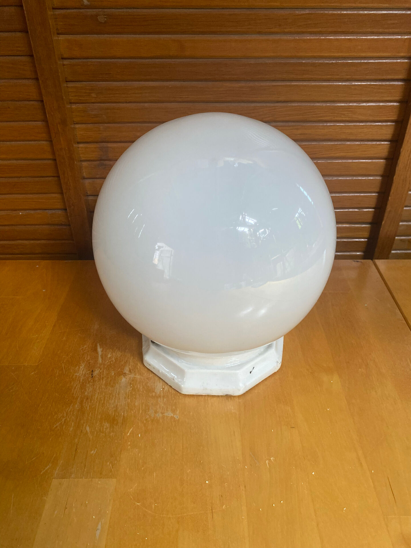 Antique Ceiling Light White Opaline Ball + Porcelain Support