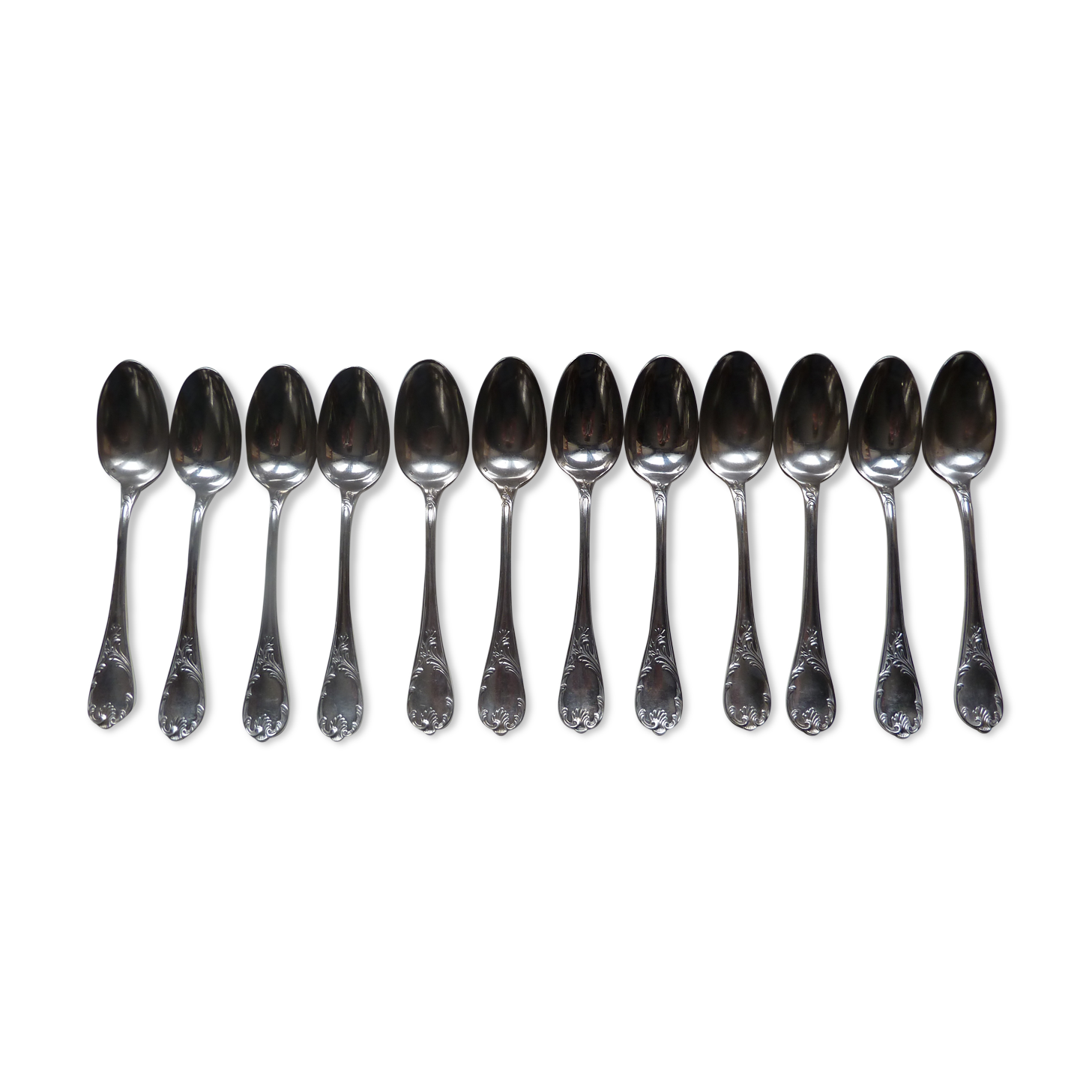 Lot 12 old silver metal spoons Christofle marly model floral decoration