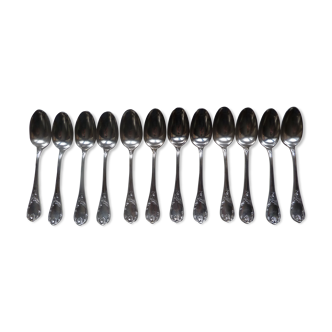 Lot 12 old silver metal spoons Christofle marly model floral decoration
