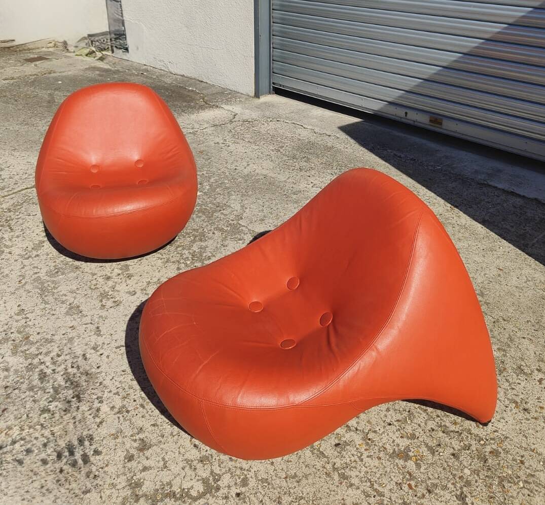 Pair of Luigi Colani armchairs - 9900 Easy Chair - orange leather - vintage -