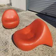 Pair of Luigi Colani armchairs - 9900 Easy Chair - orange leather - vintage -