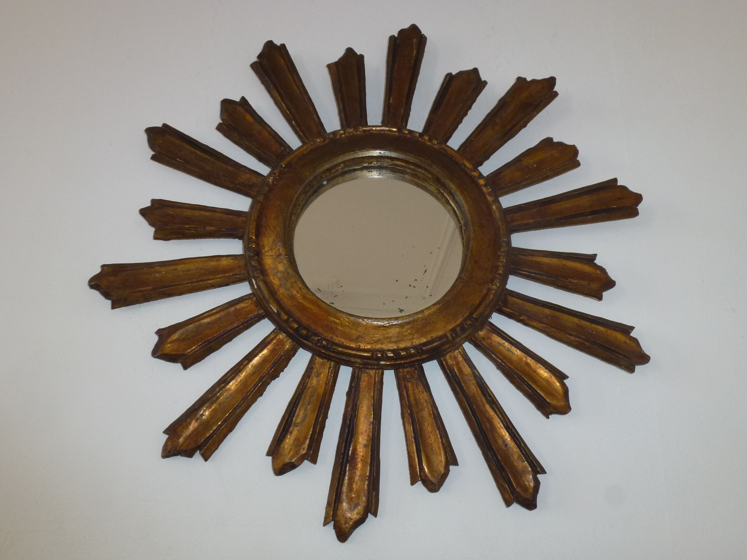 Old sun mirror gilded carved wood 50s-60s 49cm