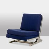 Pair of armchairs and pouf in chrome steel. 1970s, Valérian Rybar.