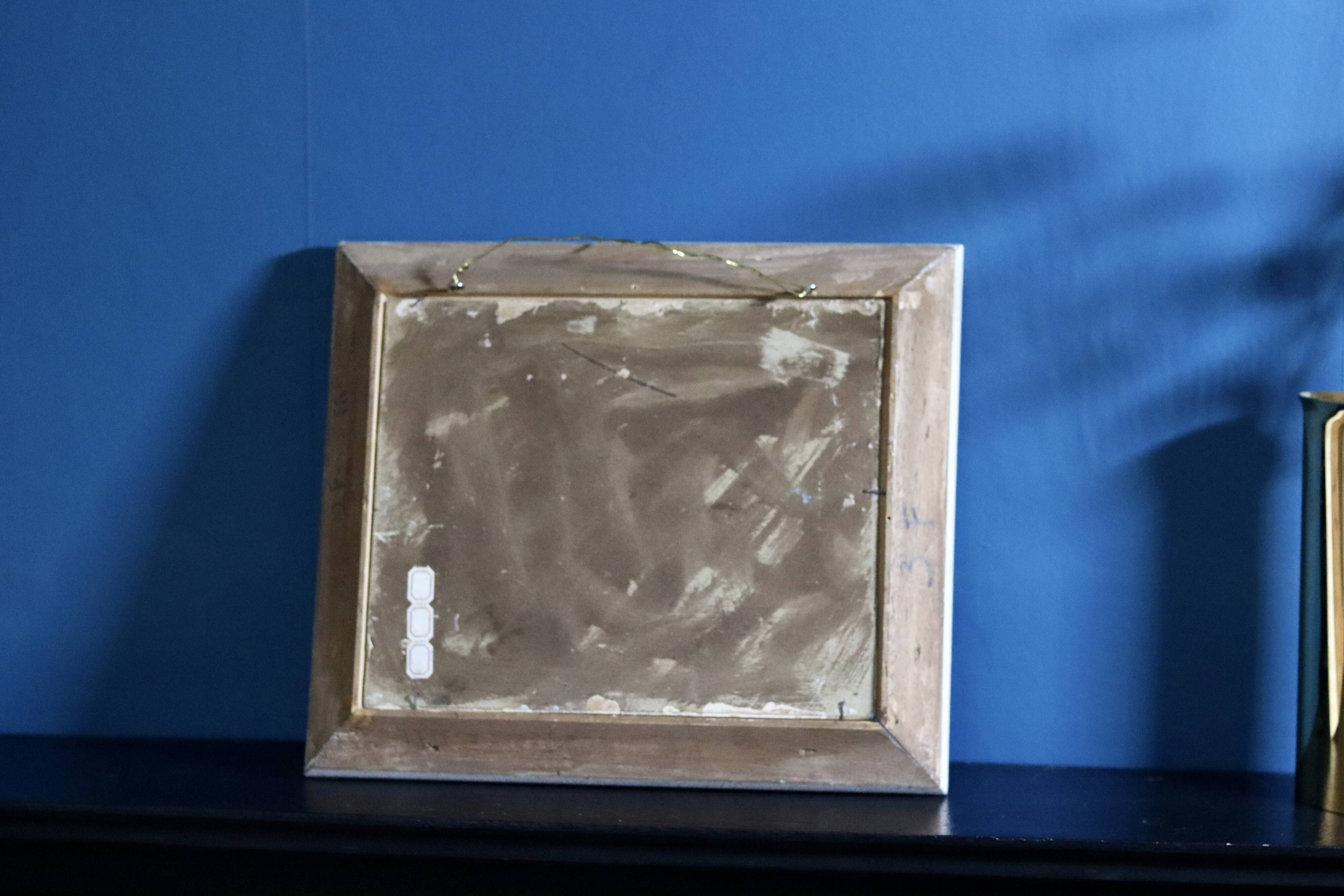 Oil painting on mid-century style panel "Port with Buildings" by B Franco, vintage and framed.