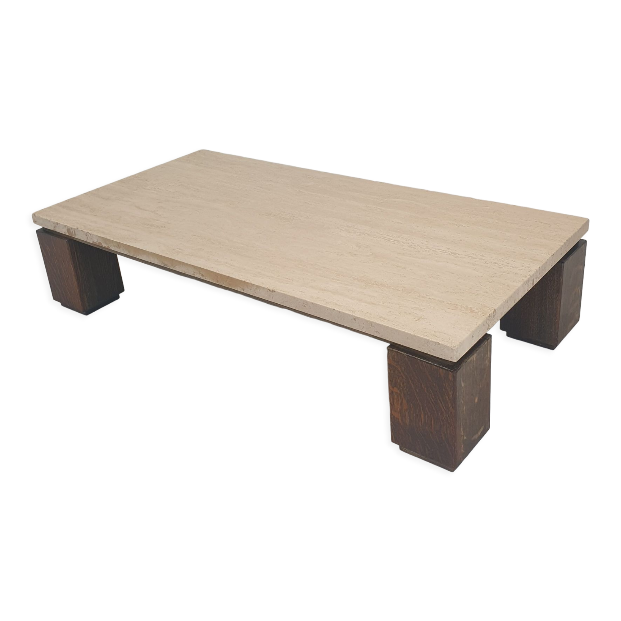 Travertine coffee table with wenge, 1970s