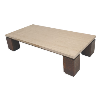 Travertine coffee table with wenge, 1970s