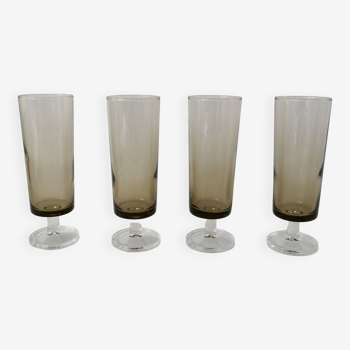 Lot de 4 flûtes à champagne en verre fumé années 70