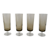 Set of 4 70s smoked glass champagne flutes