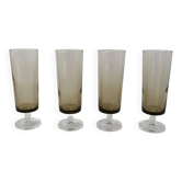 Lot de 4 flûtes à champagne en verre fumé années 70