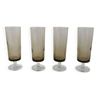 Lot de 4 flûtes à champagne en verre fumé années 70