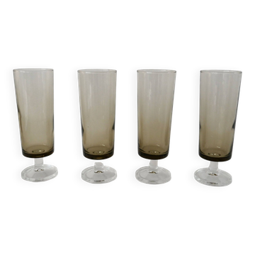 Set of 4 70s smoked glass champagne flutes